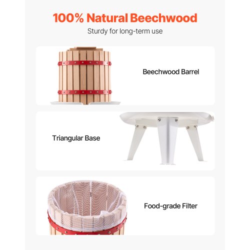 32 Gal12L Fruit Wine Press Solid Wood Basket with 8 Blocks Heavy Duty