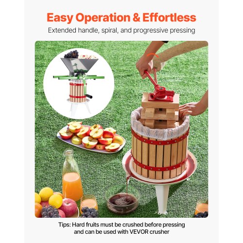 32 Gal12L Fruit Wine Press Solid Wood Basket with 8 Blocks Heavy Duty