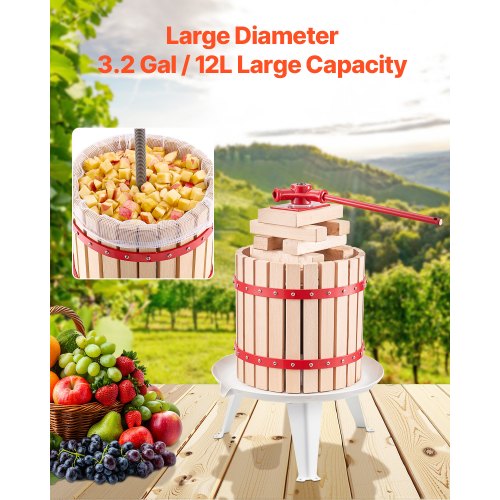 32 Gal12L Fruit Wine Press Solid Wood Basket with 8 Blocks Heavy Duty