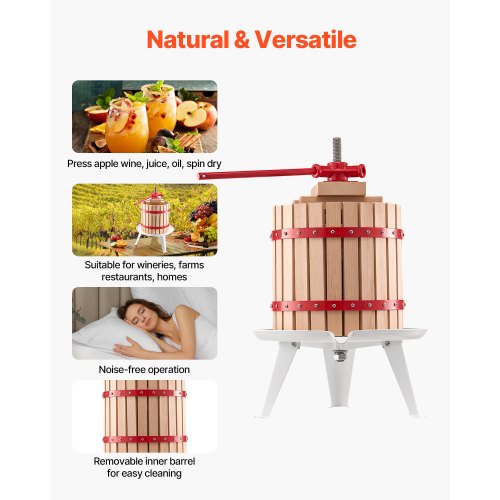 32 Gal12L Fruit Wine Press Solid Wood Basket with 8 Blocks Heavy Duty