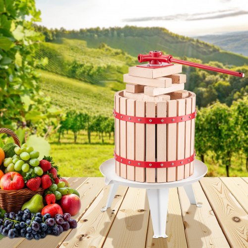 32 Gal12L Fruit Wine Press Solid Wood Basket with 8 Blocks Heavy Duty