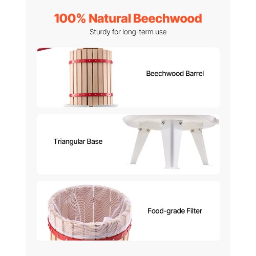 475 Gal18L Fruit Wine Press Solid Wood Basket with 8 Blocks Heavy Duty