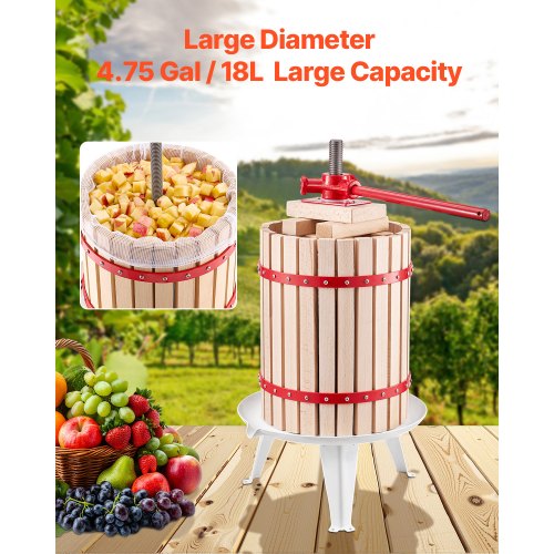 475 Gal18L Fruit Wine Press Solid Wood Basket with 8 Blocks Heavy Duty