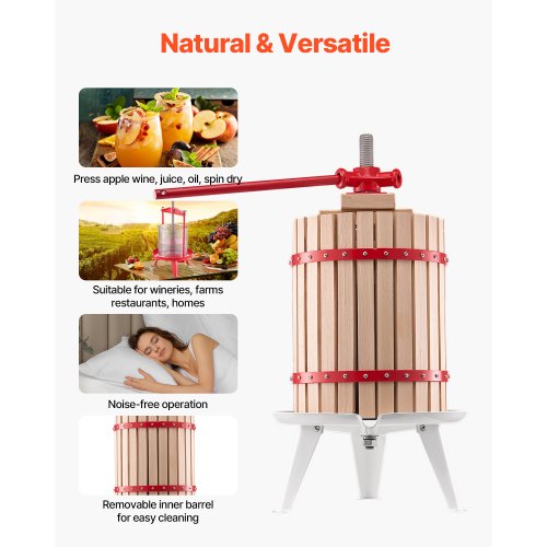 475 Gal18L Fruit Wine Press Solid Wood Basket with 8 Blocks Heavy Duty