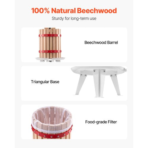 16 Gal6L Fruit Wine Press Solid Wood Basket with 8 Blocks Heavy Duty