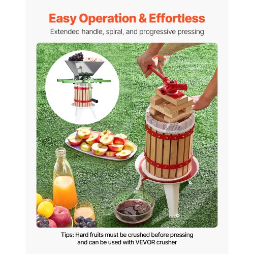 16 Gal6L Fruit Wine Press Solid Wood Basket with 8 Blocks Heavy Duty