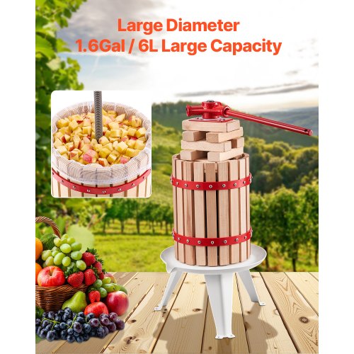 16 Gal6L Fruit Wine Press Solid Wood Basket with 8 Blocks Heavy Duty