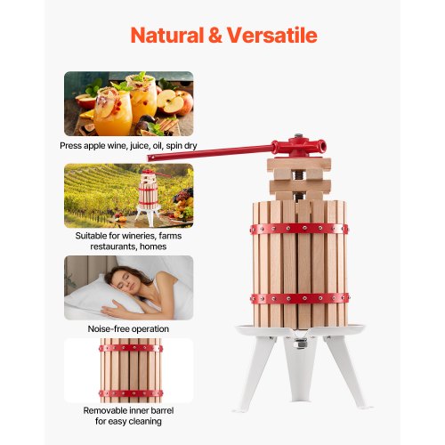 16 Gal6L Fruit Wine Press Solid Wood Basket with 8 Blocks Heavy Duty