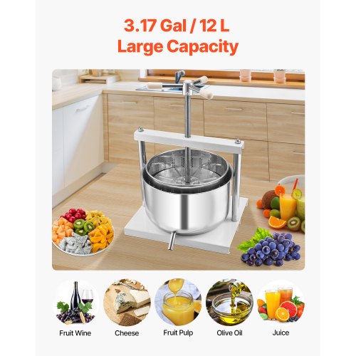 317 Gal12L Fruit Wine Press 2 Stainless Steel Barrels Manual Juice