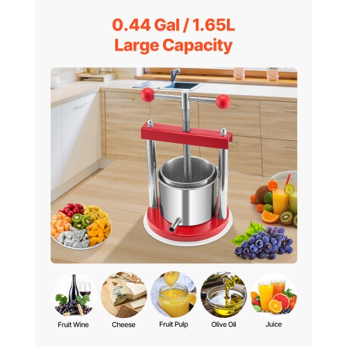 044 Gal165L Fruit Wine Press 2 Stainless Steel Barrels Manual Juice