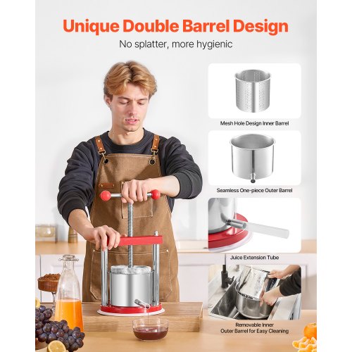044 Gal165L Fruit Wine Press 2 Stainless Steel Barrels Manual Juice