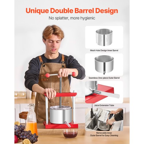 08 Gal3L Fruit Wine Press 2 Stainless Steel Barrels Manual Juice Maker