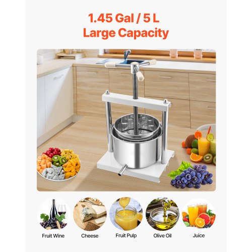 145 Gal5L Fruit Wine Press 2 Stainless Steel Barrels Manual Juice Maker