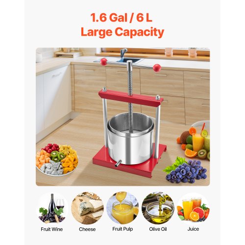 16 Gal6L Fruit Wine Press 2 Stainless Steel Barrels Manual Juice Maker