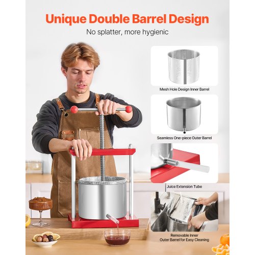 16 Gal6L Fruit Wine Press 2 Stainless Steel Barrels Manual Juice Maker