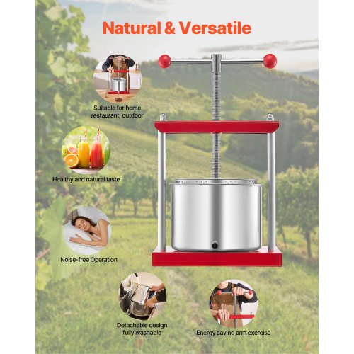 16 Gal6L Fruit Wine Press 2 Stainless Steel Barrels Manual Juice Maker