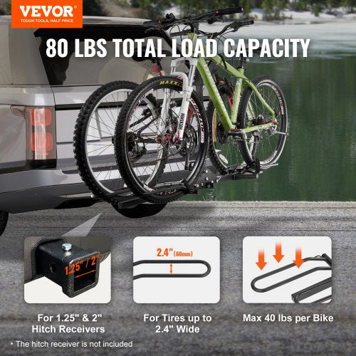 Hitch Mount Bike Rack 2Bike Platform Style 80 LBS Max Capacity Bike Rack