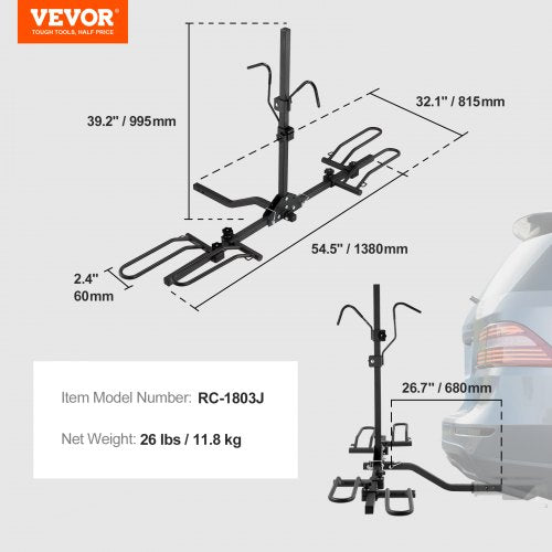 Hitch Mount Bike Rack 2Bike Platform Style 80 LBS Max Capacity Bike Rack