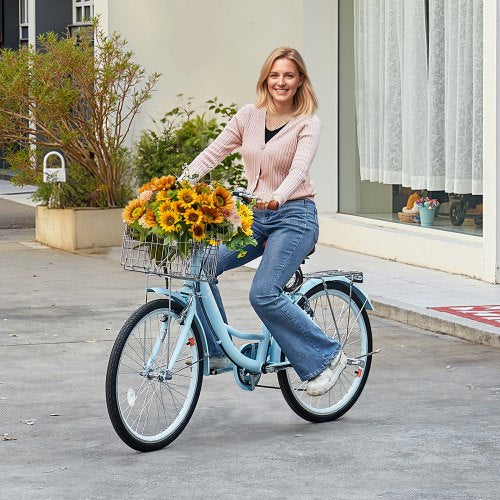 Cruiser Bike 7Speed 24Inch Light Blue Beach With Large Capacity Basket And