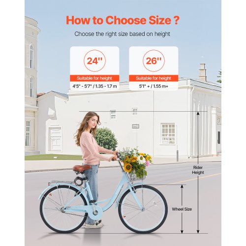 Cruiser Bike 1Speed 26Inch Light Blue Beach With Large Capacity Basket And