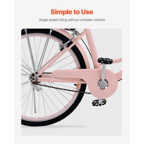 Cruiser Bike 1Speed 26Inch Pink Beach With Large Capacity Basket And Rear Rack