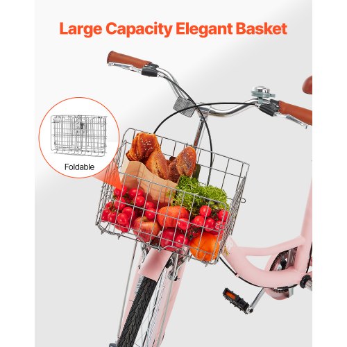 Cruiser Bike 1Speed 26Inch Pink Beach With Large Capacity Basket And Rear Rack