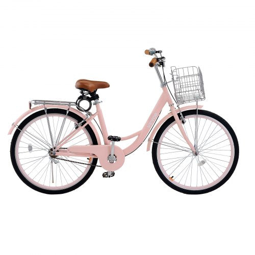 Cruiser Bike 1Speed 26Inch Pink Beach With Large Capacity Basket And Rear Rack