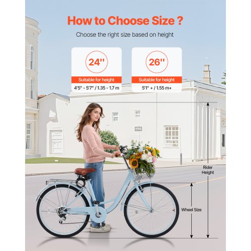 Cruiser Bike 7Speed 26Inch Light Blue Beach With Large Capacity Basket And