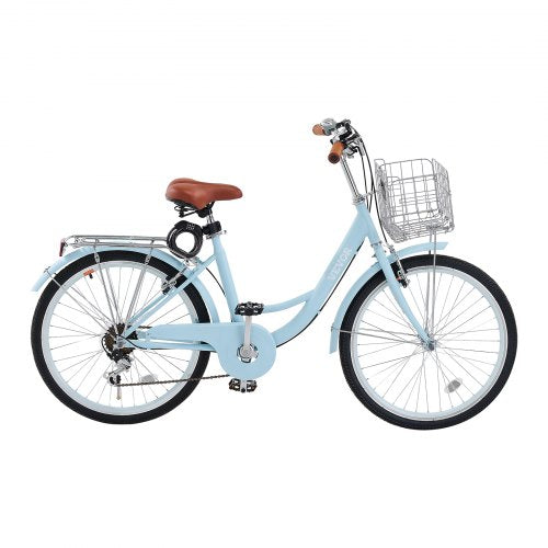 Cruiser Bike 7Speed 26Inch Light Blue Beach With Large Capacity Basket And