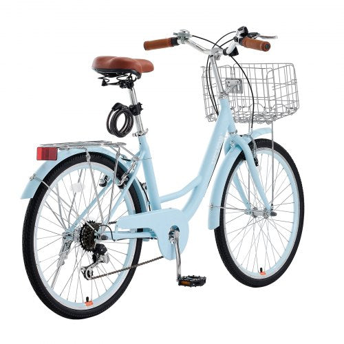 Cruiser Bike 7Speed 26Inch Light Blue Beach With Large Capacity Basket And