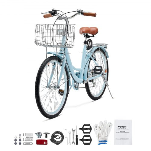 Cruiser Bike 7Speed 26Inch Light Blue Beach With Large Capacity Basket And