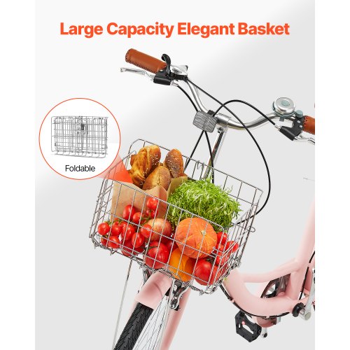 Cruiser Bike 7Speed 26Inch Pink Beach With Large Capacity Basket And Rear Rack