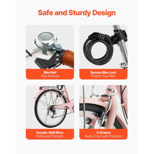 Cruiser Bike 7Speed 26Inch Pink Beach With Large Capacity Basket And Rear Rack