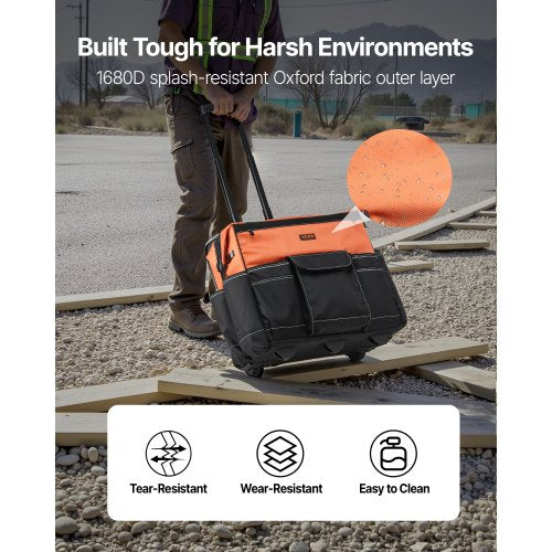 Rolling Tool Bag 110 lbs Load Capacity 27 Pockets Heavy Duty Roller Tool