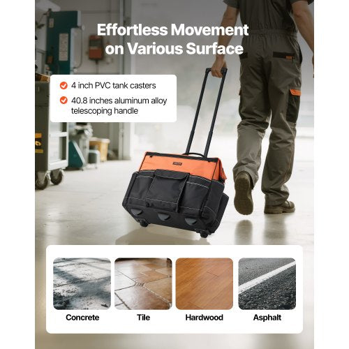 Rolling Tool Bag 110 lbs Load Capacity 27 Pockets Heavy Duty Roller Tool