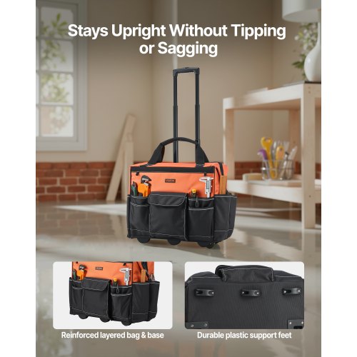 Rolling Tool Bag 110 lbs Load Capacity 27 Pockets Heavy Duty Roller Tool