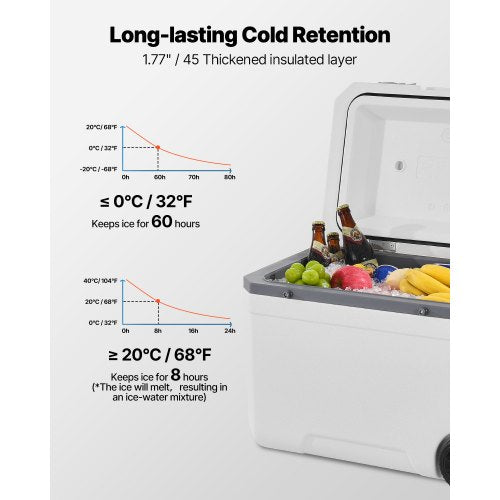 Portable Cooler 45 QT Wheeled Cooler with Ice Retention HeavyDuty Handles