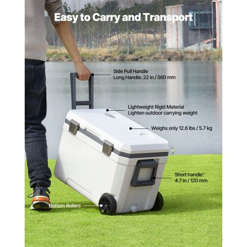 Portable Cooler 45 QT Wheeled Cooler with Ice Retention HeavyDuty Handles