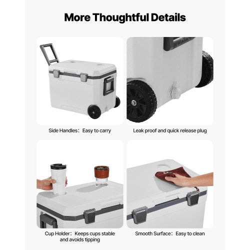 Portable Cooler 45 QT Wheeled Cooler with Ice Retention HeavyDuty Handles