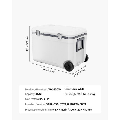 Portable Cooler 45 QT Wheeled Cooler with Ice Retention HeavyDuty Handles