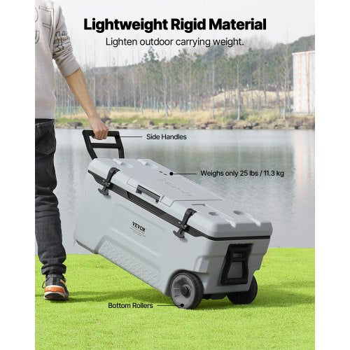 Portable Cooler 74 QT Wheeled Cooler with Ice Retention HeavyDuty Handles