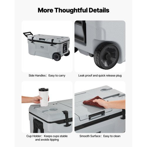Portable Cooler 74 QT Wheeled Cooler with Ice Retention HeavyDuty Handles