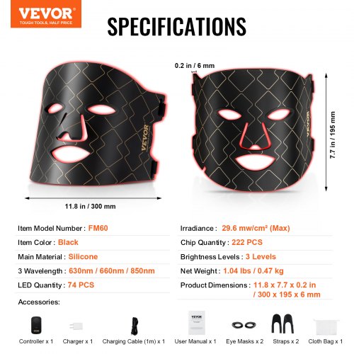 Red Light Therapy for Face Red Light Therapy Mask with 3 Wavelengths and 3