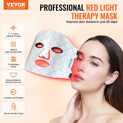 Red Light Therapy Mask 7Color LED Face Mask Light Therapy with 850nm NIR –