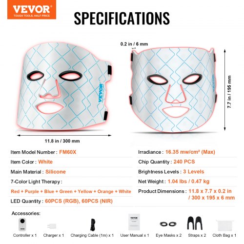 Red Light Therapy Mask 7Color LED Face Mask Light Therapy with 850nm NIR –