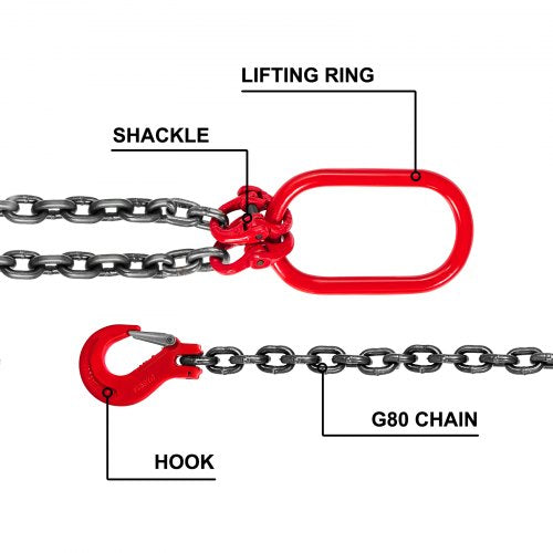 5FT Chain Sling 38 x 5 Double Leg with Grab Hooks Sling Chain 4T Capacity