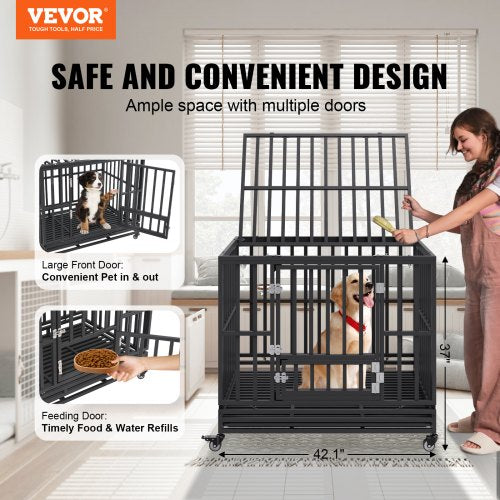 42 Inch Heavy Duty Dog Crate Indestructible Dog Crate 3Door Heavy Duty
