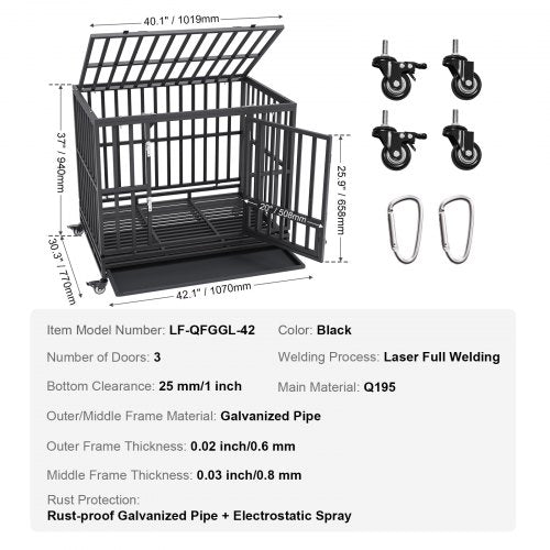 42 Inch Heavy Duty Dog Crate Indestructible Dog Crate 3Door Heavy Duty