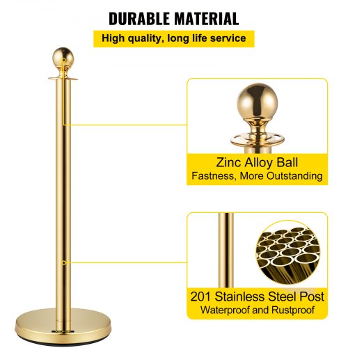 4PCS Gold Stanchion Posts Queue 38 Inch Red Velvet Rope Crowd Control