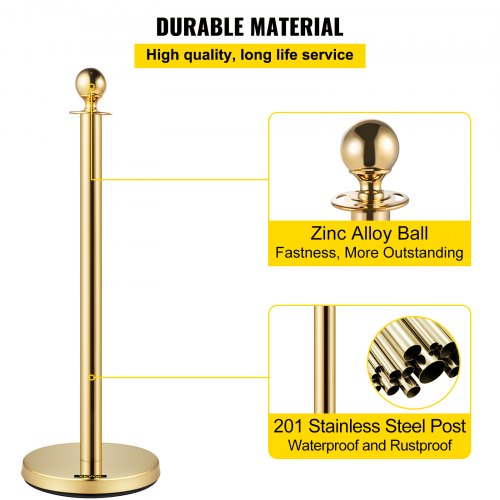 6 PCS Gold Stanchions Posts Stainless Steel Stanchion Queue Post Red Rope